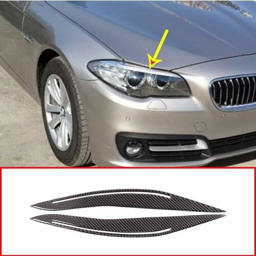 2pcs Real Carbon Fiber Front Fog Lamp Decoration Strips Stickers Trim For BMW 5 Series f10 520 525 2014-2016 Car Accessories