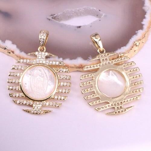 3Pcs Clear CZ Micro Pave Virgin Mary /Jesus Shell pendant, natural shell jewelry, for women pendants