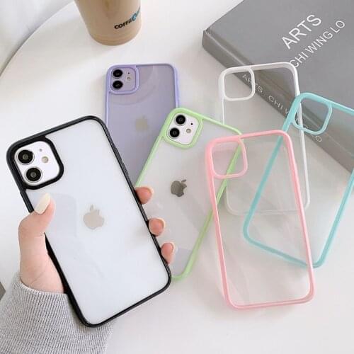 Shockproof Colorful Bumper Clear Phone Case For iPhone12 11 Pro Max XR X XS Max 8 7 Plus SE 2020 Transparent Soft Acrylic Cover