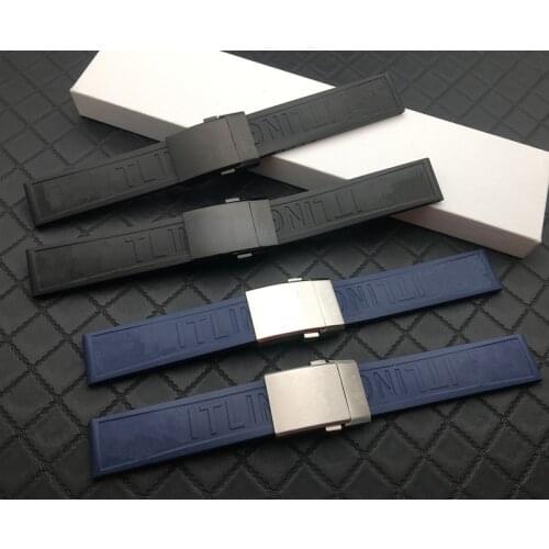 Soft Nature Rubber silicone Watch band 20mm Black dark blue Watchband For navitimer/avenger/Breitling strap folding buckle logo
