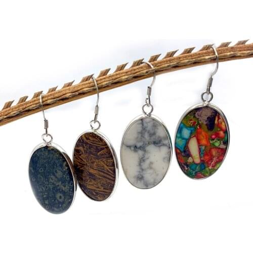 Natural Stone Turquoise Earrings Multicolor Oval Shape Ladies Sweet Multicolor Edging Jewelry DIY Making Ear Studs Accessories