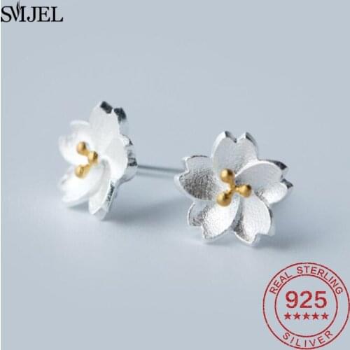 Real 925 Sterling Silver Plant Flower Stud Earrings for Women Bohemian Cherry Blossoms Earring Daisy Shape Studs Earings S925