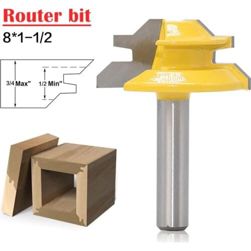 Woodworker Lock Miter Router Bit 45 Degree Width 8*1-1/2 Woodworking Drill Bit 8mm Shank Tenon Cutter Woodwork Milling Cutters