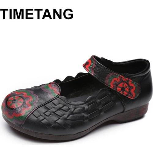 TIMETANG Handmade Women Flats Shoes Genuine Leather Mary Janes Spring Autumn Rome Style Casual Slip On Flat Shoes WomanE832