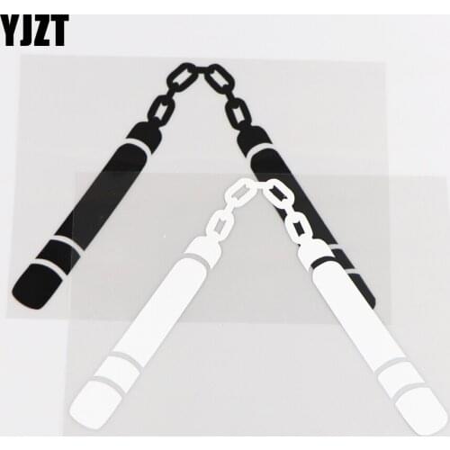 YJZT 13.1CM×17.4CM Creative Car Sticker Nunchakus Personalized Weapon Pattern Vinyl Decal Decoration 1C-0009
