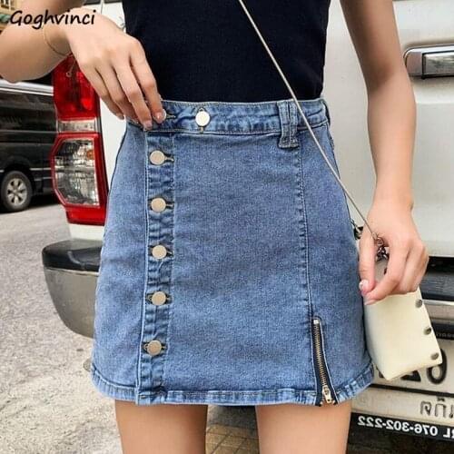 Skirts Women Denim Zipper Bodycon Sexy Button A-line High Waist Plus Size 5XL All-match Chic Stylish Elegant Solid Simple Skirt