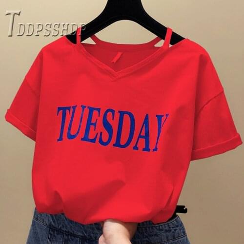 Tuesday Alphabet Printing Women T Shirt 2019 Summer Short Sleeve Female Tee Shirts
