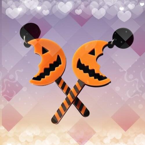 Halloween Gifts Moon Pumpkin Lollipop Earrings for Women Punk Acrylic Unique Statement Earrings Fashion Jewelry Nightclub Party