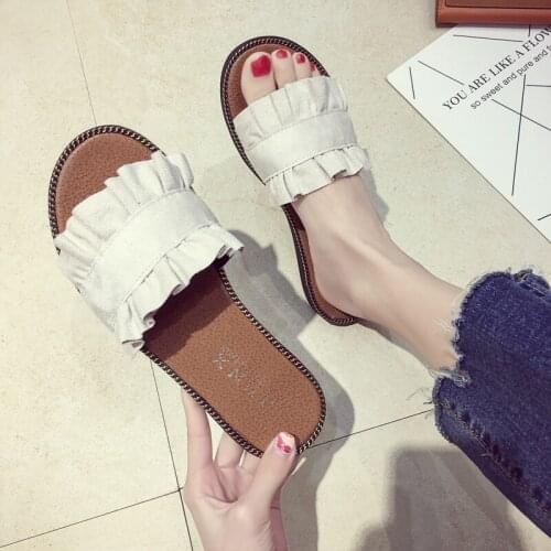 Womens slippers wear lotus leaf slippers Flat bottomed slippers