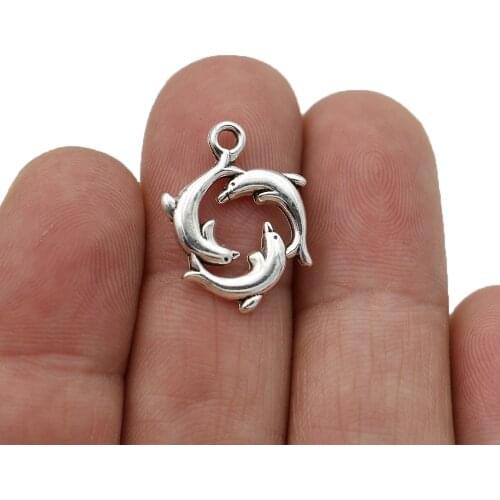 10pcs Tibetan Silver Plated Dolphin Charms Pendants for Bracelet Necklace Jewelry Making DIY Handmade 17x21mm