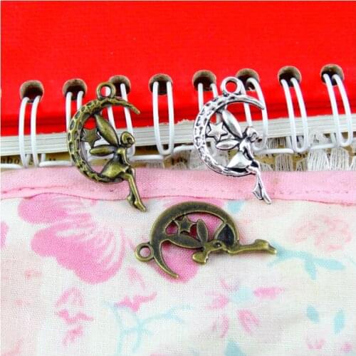 100pcs Charms fairy angel moon star 26x16mm Antique Making pendant fit,Vintage Antique Silver Plated Bronze,DIY Handmade Jewelry