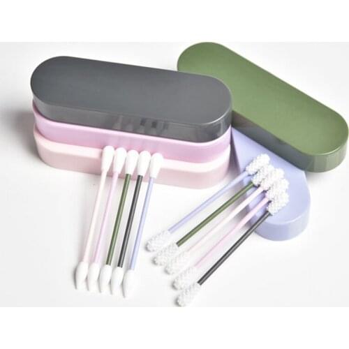 2Pcs/box Reusable Cotton Swab Double-headed Face Ear Cleaning Makeup Cosmetic Removal Washable Portable Silicone Buds Swabs Tool