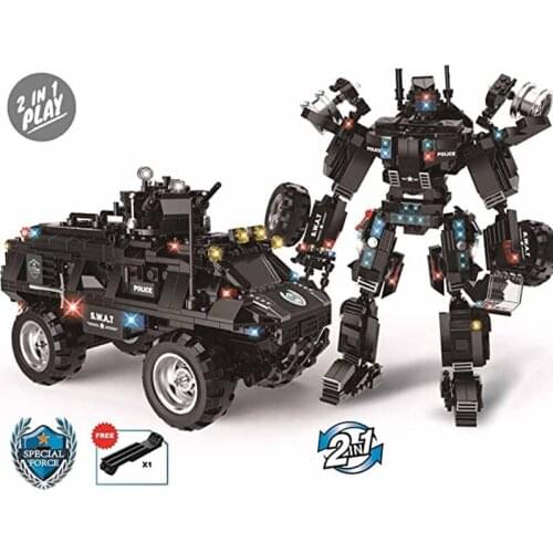 2 In 1 Swat Police Truck SUV Bricks Armored Tactical Transport Vehicle Building Blocks Toys For Kid Birthday Gifts Set 549 PCS