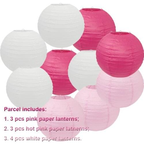 4 pieces white+3 pieces pink+ 3 pieces hot pink Round Paper Lanterns Wedding Baby Girls' Party Decor