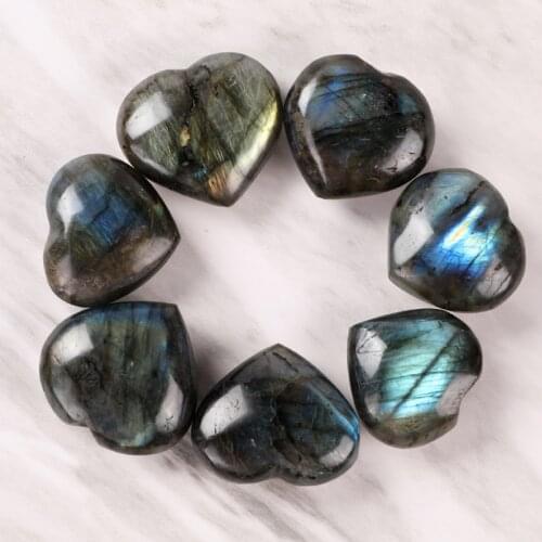 40-45mm Natural Crystal Labradorite Palm Stone Quartz Minerals Specimen Quartz Heart Shape Stone Reiki Healing Home Decoration