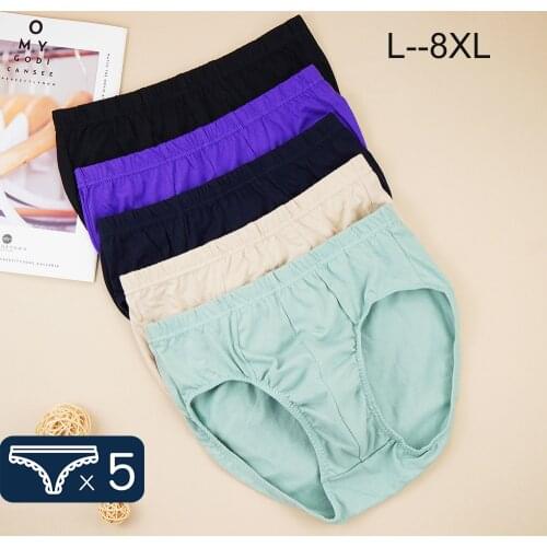 5pcs/Lot L-8XL Mens Cotton Briefs Comfortable Middle-aged Men Lingerie Solid Color Middle Waist Pants Gay Underwear