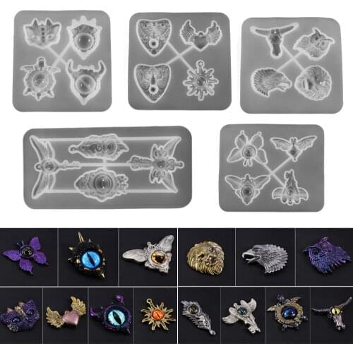 5Style Devils Eye Silicone Molds Epoxy Resin Mold Owl Cane Heart Casting Mould for DIY Crafts Jewelry Making Neckalce Pendants