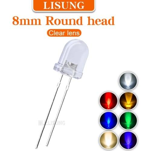 500Pcs/Bag 8mm led F8 Round Water Clear Lens Warm White Red Blue Green Yellow UV 395nm Led Diode Light-emitting Diode Lamp