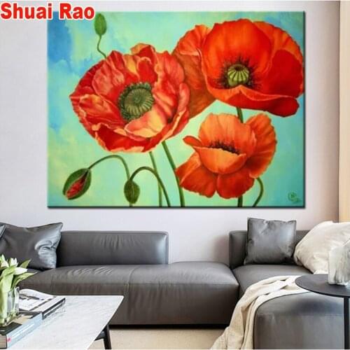 5d diy mosaic diamond cross stitch"Poppies flower"diamond embroidery round diamond painting Full square drill puzzles home decor