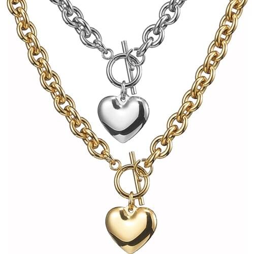8mm Beauty Women Gold Silver Color Stainless Steel Rolo Oval Link Chain Heart Pendant Necklace Choker Chain Jewelry 7-40inch
