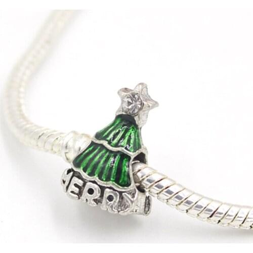 8pcs DIY Jewelry Making Xmas Beads Big Hole Both Side Enamel Merry Christmas Tree Beads For Women Charm Bracelets Pulsera