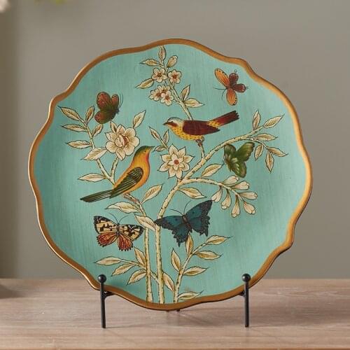 American vintage hand-painted ceramic plate living room decorative plate European ornaments Background Decoration Display