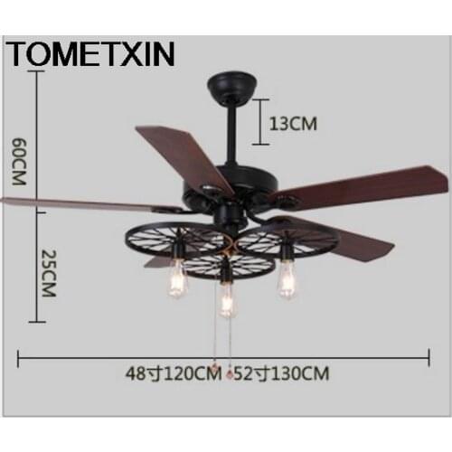 American retro industrial style ceiling fan with light remote control bedroom ceiling fan with light wheel ceiling fan light