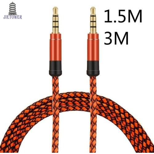 100pcs/lot Jack 3.5mm Audio Cable Nylon Braid 3.5 Car AUX Cable 1.5M 3M Headphone audio Code for Phone MP3 Car Speaker wholesale