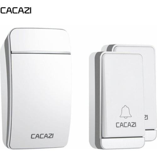 CACAZI Self-powered Wireless Doorbell Waterproof No Battery LED Flash Smart Home Cordless door bell 2 Button 1 Receiver