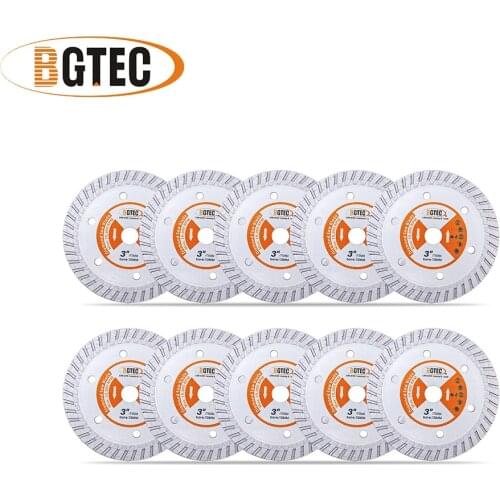 BGTEC 10 pcs 3" Diamond Hot Pressed Granite Concrete Turbo Blade 75mm Cutting Disc Granite Marble Concrete Masonry Tickness 2mm