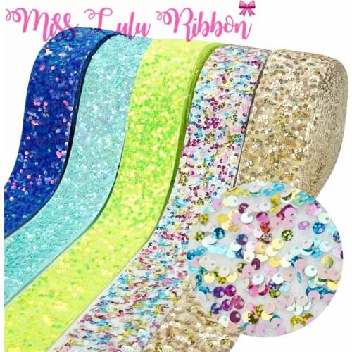 3"75mm Shiny Sequins Lace Trim Sewing Fabric Ribbon Colorful Glitter DIY Bowknots Hair Band Making 25yards/roll