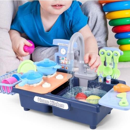 Kids Plastic Simulation Dishwasher Sink Pretend Play Kitchen Toys Water Wash Basin Kit for Children Gifts