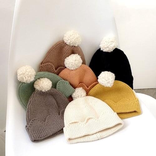 Baby Winter Hat with Pompom Ball Knitted Cartoon Solid Color Kids Girls Hat Elastic Baby Beanie Kids Cap for Newborn Skullies