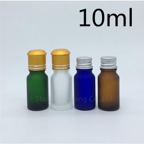 Travel bottle 10ml Green blue amber transparent frosted Glass Bottle, Vials Essential Oil Bottle with Aluminum cap 500pcs/lot