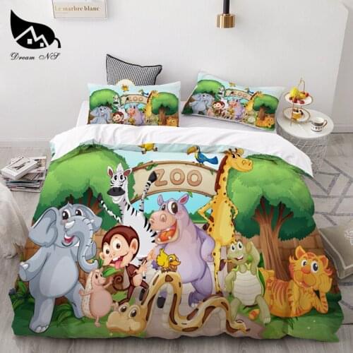 Dream NS 3Pcs Cartoon Pattern Children Animal Bedding Home Set Queen Bedclothes Duvet Cover Pillowcase Comforter Bedding Sets