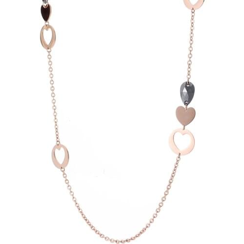 Elegant Heart Stainless Steel Long Necklace For Women Accessories Party Gift Black Glass Jewelry 2019 New Wholesale Dropshipping