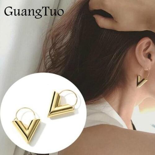 European Fashion Trend Earrings Brincos Oorbellen Simple Metal Wind Letter V Shape Stud Earrings For Women Girlfriend Gift