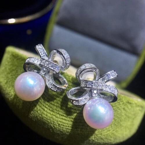 New Bow Design 925 Sterling Silver Earrings Findings Mountings Settings Jewelry Parts Fittings for Pearls Coral Jade Agate Beads