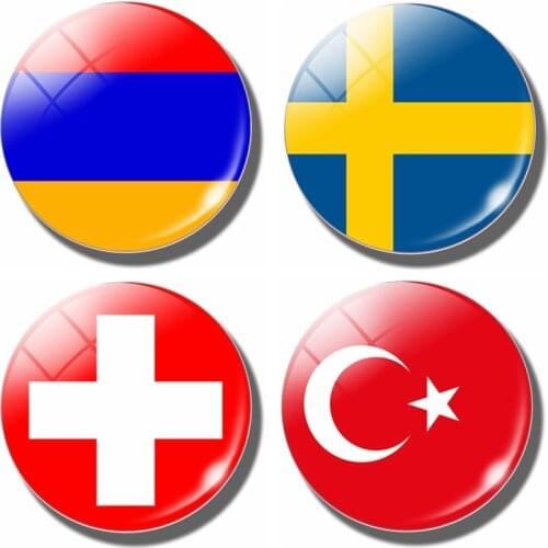 Sweden Armenia Switzerland Turkey Flag 30 MM Fridge Magnet Armenia Flag Glass Dome Refrigerator Stickers Note Holder Home Decor