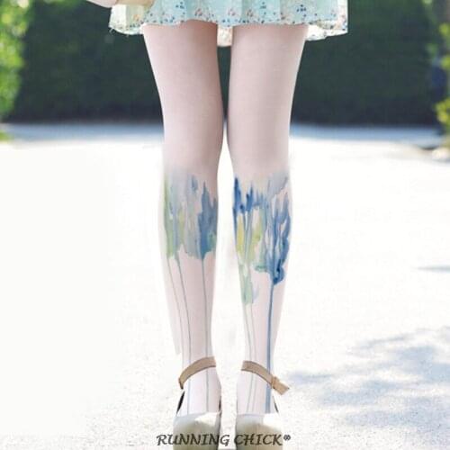 Small Fresh Watercolor Pigment Printing Pantyhose Velvet Backing Socks