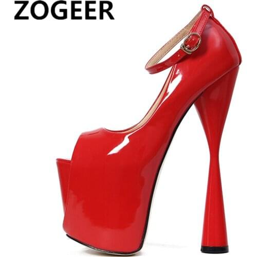 Fashion Women Pumps Shoes Peep Toe Height Platform Extreme High Heels 19CM Nightclub Evening Party Wedding Fetish Shoe Black Red