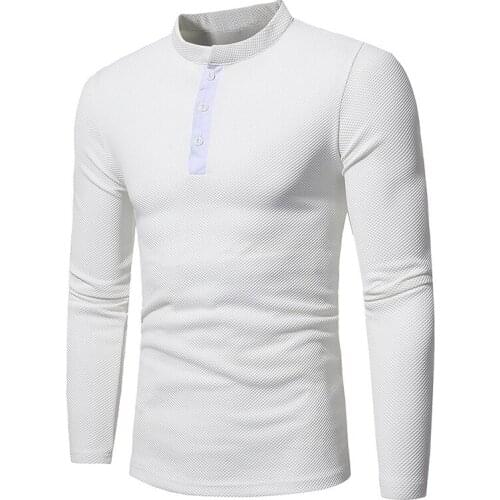 Mens T-Shirt Long Sleeve Solid Color Stand Collar Pullover T-Shirt Casual Slim Simplicity All-Matching Tops