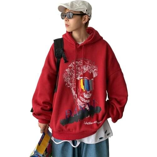 Mens Hong Kong style sweater trend printing couple jacket ins autumn new loose wild hooded top