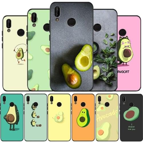 Cute Avocado Food black Silicone soft Phone Case for huawei P40 P30 P20 P10 Pro P9 Lite Psmart 2019 Y6 Y9 cover
