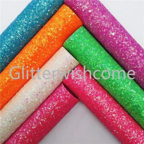 Glitterwishcome 21X29CM A4 Size Neon Chunky Glitter Leather, Neon Glitter Leather fabric Vinyl for Bows, GM3137A