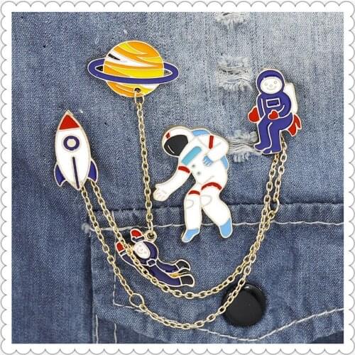 Escape from the earth UFO Space Craft Astronaut Rocket Planet Spaceman Universe Stars Hard Enamel Brooches Pin For Xmas Gift
