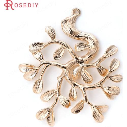 4PCS 33x39MM 24K Champagne Gold Color Plated Brass Tree Charms Pendants High Quality Diy Jewelry Accessories