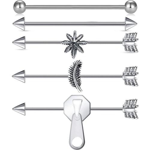 Industrial Barbell 14g 16g Industrial Bar Earrings for Women Men Surgical Stainless Steel Industrial Piercing Jewelry