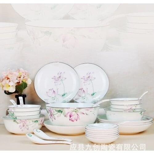 Simple and fresh 28 head tableware set household bowl, plate, spoon tableware company New Year gift