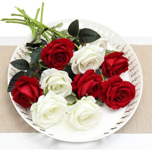Real Touch White Red Rose Decor Artificial Flowers Silk Floral Wedding Bouquet Home Party Design Holding Gift